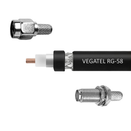 Кабельная сборка RG-58 A/U (SMA-male - SMA-female) (ГОСТ, PVC, черный) 5 м