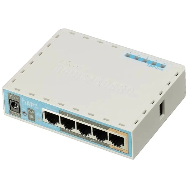 Wi-Fi роутер MIKROTIK hAP ac lite,  Wi-Fi 5,  AC750,  2.4/5ГГц, 4 LAN,  1xUSB, белый [rb952ui-5ac2nd]