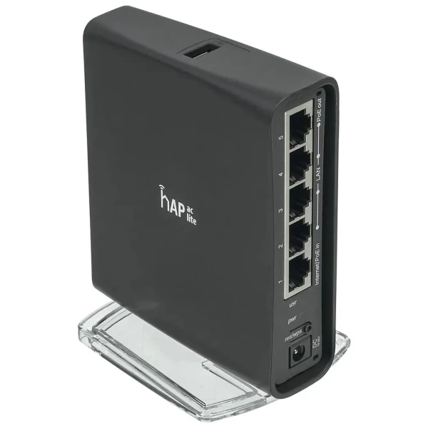 Wi-Fi роутер MIKROTIK hAP ac lite TC,  Wi-Fi 5,  AC750,  2.4/5ГГц, 4 LAN,  1xUSB, черный [rb952ui-5ac2nd-tc]