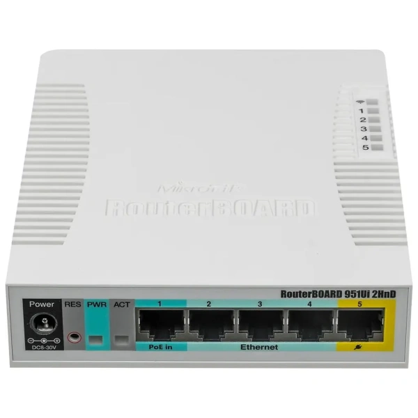 Wi-Fi роутер MIKROTIK RB951UI-2HND,  Wi-Fi 4,  N300,  2.4ГГц, 5 LAN,  1xUSB, белый