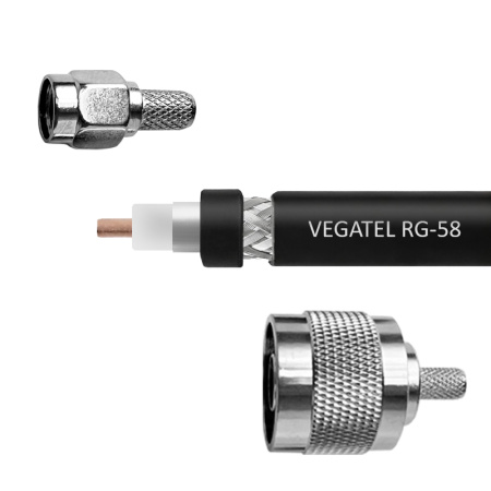 Кабельная сборка RG-58 A/U (SMA-male - N-male) (ГОСТ, PVC, черный) 2 м