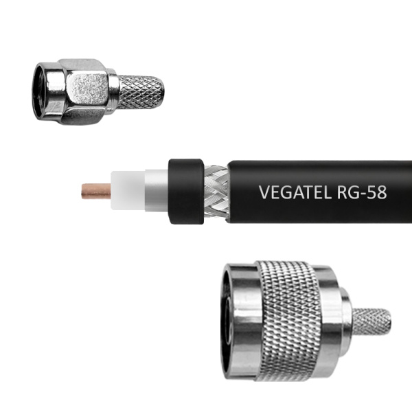 Кабельная сборка RG-58 A/U (SMA-male - N-male) (ГОСТ, PVC, черный) 2 м