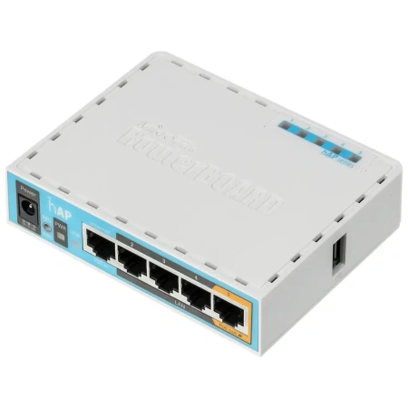 Wi-Fi роутер MIKROTIK hAP,  Wi-Fi 4,  N300,  2.4ГГц, 4 LAN,  1xUSB, белый [rb951ui-2nd]
